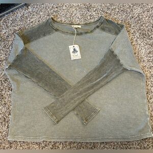 easel Olive Green Waffle Knit Long Sleeve Top